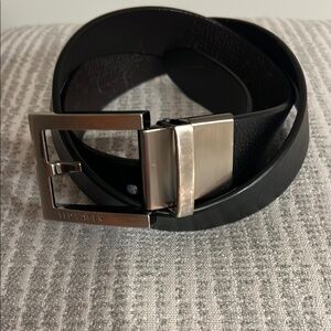 Ted Baker Black-Brown Reversible Belt with Satin Silver Buckle - great for trips
